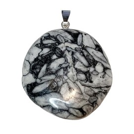 KRIO 1 x Großer Pinolith Scheibenstein IOV250307 Therapiestein als Anhänger mit Silberöse - Größe L Steinlänge 31 bis 43mm, Dicke 8 bis 10mm (Pinolith 13)
