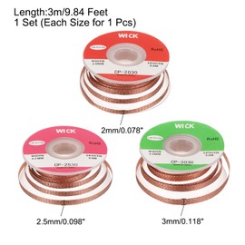 sourcing map Solder Wick Braid No-Clean Desoldering Wick Braid 0.08/0.1/0.12 Inch Width 10 Feet Length for Remove The Solder Electrical Components 1 Set