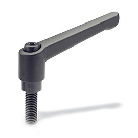 Ganter Standard Elements Adjustable Clamping Lever with Screw Thread – GN 300, Handle Length: 78 mm, Screws Burnished Steel Die-Cast Zinc Handle Black Plastic Pack of 1, Black, GN 300-78-M8-16-SW