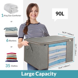 Royale Large Capacity 4 Pack Clothes Storage Bag Organizer with Strong Handle - 90L Fabric Bag- Zipper Closure - Storage Container for Organizing Bedroom, Closet, Clothing, Comforter with Clear Window