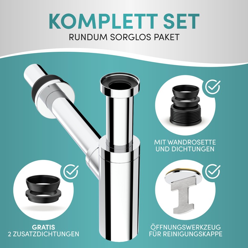 Engelbach® Designer Siphon for Washbasins and Washbasins with Cleaning Opening