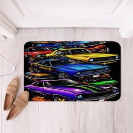 Feelyou Race Car Doormats Floor Mat 16"x24" Speed Sports Car Bath Mats for Bathroom Boys Girls Teens Racing Car Bath Rugs for Shower Tub Non-Slip Hippie Graffiti Extreme Sports Bathroom Accossories