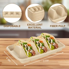 CertBuy 100 Pack Disposable Taco Holders for Party, Premium Disposable Taco Plates with Divider, Paper Taco Holder Plates Trays for 3 Tacos, Taco Tuesday, Taco Bar Serving Set for a Party