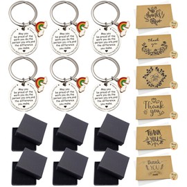 Thank You Leaving Teacher Gift - 6 Pack Thankyou Teacher Appreciation Leavers Presents Ideas Cards Envelopes Stainless Inspirational Keychain for Thanksgiving Graduation (Multicolor) (Rainbow)