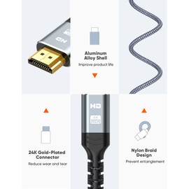 Mini HDMI to HDMI Cable 10FT,Snowkids Mini HDMI to HDMI 2.0 Cord(4K 60Hz,2K 165Hz) Bi-Directional Mini HDMI Male,Nylon Braided,18 Gbps,Support 3D/ARC/HDR/4K/Audio Return