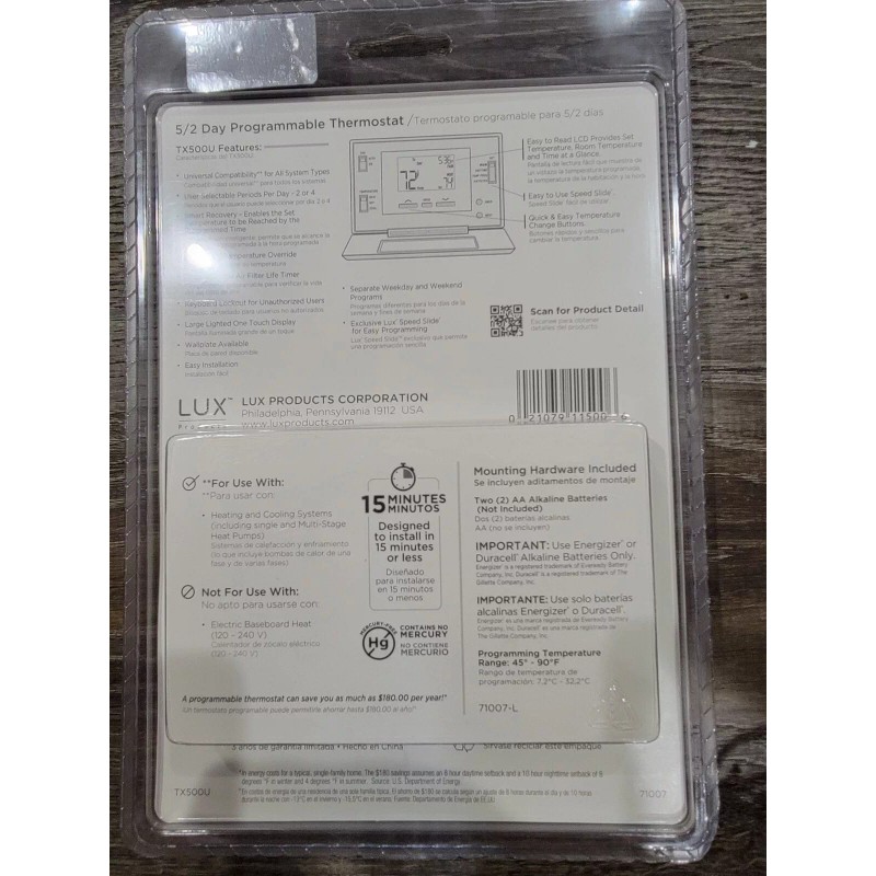 Lux New Sealed Lux TX500U - 5/2 Day Programmable Thermostat