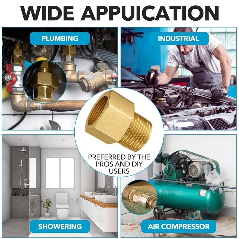 NACX Brass Pipe Fitting Adapter, 3/8" Male to 3/8" Female