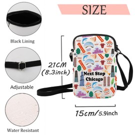 JXGZSO Chicago Travel Gift Next Stop Chicago Cosmetic Zipper Bag Chicago Trip Makeup Bag Chicago Landmark Travel Gift, Next Stop Chicago Crossbody