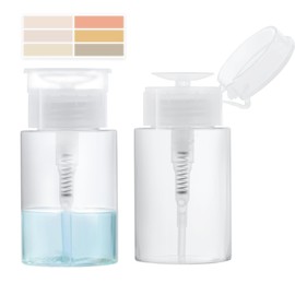 2 Pack Push Down Pump Dispenser, Empty Pump Bottle Dispenser with DlY Lables for Nail Polish, Makeup Remover, Alcohol, Facial Toner 3.38oz/100ML