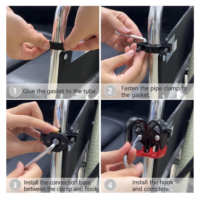 Universal Wheelchair Clamp Hook, Double-Head Mobility Walker Hanging Holder Clamp