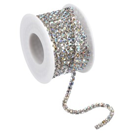 sourcing map 5.5 Yards Crystal Rhinestone Chain 4 mm Sew-On Closing Claw Chain Trimming for Crafts Jewellery Clothing Bags Shoe Decoration Silver AB Colour