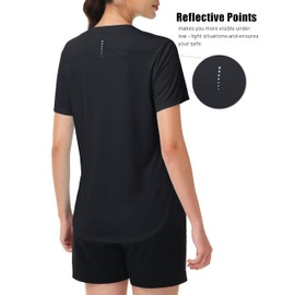 MAGCOMSEN Gym Tops for Women Quick Dry Lightweight Black Shirts UPF 50+ Sun Shirts with Side Slits for Athletic Sport XL