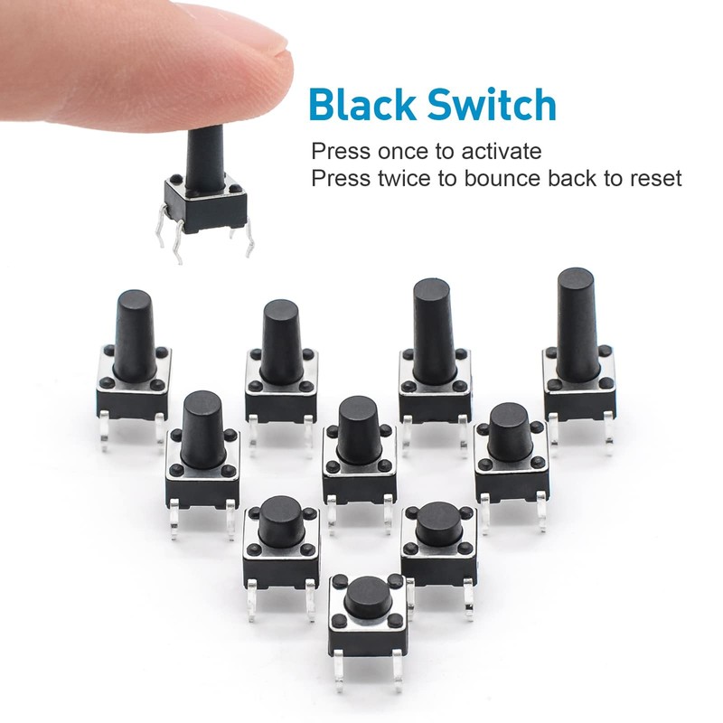 QTEATAK 200 Pcs 10 Value 4 Pins 6 x 6mm