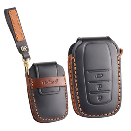 ontto Car key cover fit for Toyota Corolla RAV4 Prime Mirai Hilux Land Cruiser Venza Harrier Sienna Fortuner leather key case holder keyring key chain Smart Key Shell Accessories 3 buttons Black