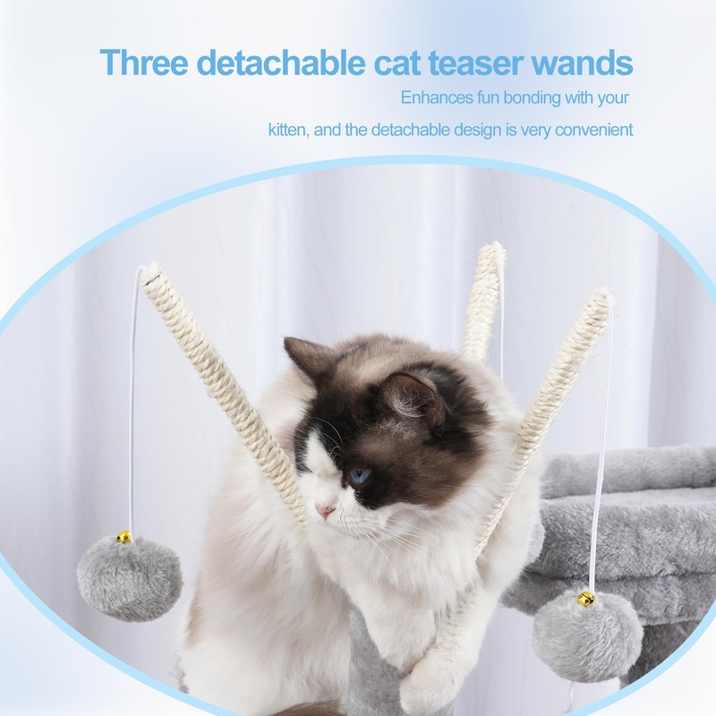Hey-brother Cat Tree Tower, Scratching Posts with Removable Toys, Cozy
