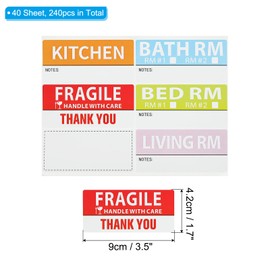PATIKIL Home Moving Labels, 240 Pack in 40 Sheet 5 Color Coding Labels Packing Box Stickers with Writable Notes Areas for Apartment Moving Wardrobe Boxes