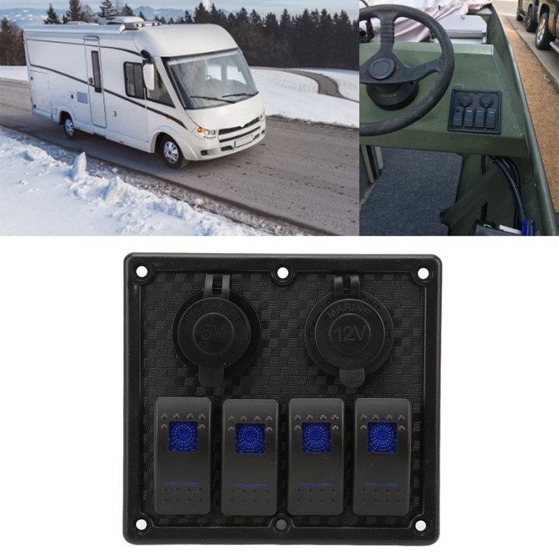 4 Gang Rocker Switch Panel LED Waterproof Dual USB Charging