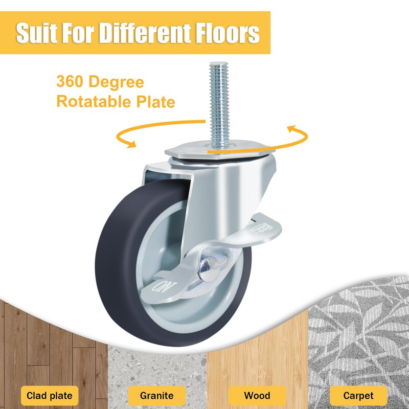 3 Inch Caster Wheels, Locking Stem Casters Set of 4,