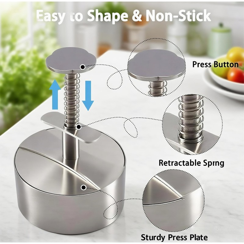 304 Stainless Steel Burger Press, 3.9 Inch Adjustable Hamburger Patty