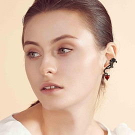 URONE Ear Climbers Earrings for Women Sterling Silver Black Rose Ear Cuffs Crawler Earrings Gothic Rose Flower Jewellery Gift for Women