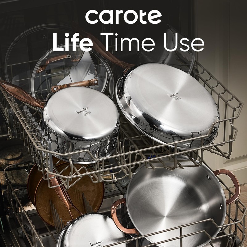 CAROTE 8"+10" Stainless Steel Frying Pan Set, Non-Toxic PTFE &