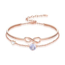 LWQQWL Infinity Birthstone Bracelet 925 Sterling Silver Birthstone Layered Bangle Bracelet Amethyst Jewelry Gifts for Women