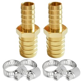 Uenede 2PCS Brass 5/16" to 1/2" OD Barb Reducer Barbed Hose Fittings with 4 Stainless Steel Clamps Hex Reducing Splicer Mender Fitting for Water/Oil/Gas