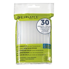 Westcott Mini Glue Sticks, Set of 30, 7 mm Diameter, 102 mm Long, Transparent, cartridges for hot Glue Gun, E-16837 00, 7 mm