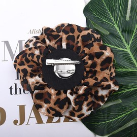 Large Leopard Flower Brooch Pin for Women Rose Brooch Fabric Floral Brooch for Women Coat Dress Suit Brooch Pin Leopard Print Party Clothes Accessories for Women Leopard Print Flower Hair Clip Large