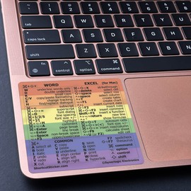 Synerlogic for Mac Word & Excel Shortcuts Cheat Sheet Sticker | Quick Reference Keyboard Shortcut Stickers | Word Excel Shortcuts Sticker MacBook Air/Pro (Rainbow)