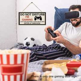 10x20cm Gaming Sign, Gamer Wood Signs, Gaming Door Sign, Game Controller Room Sign, Do Not Disturb I'm Gaming Door Sign, for Boys Dad Son Man Birthday Gift(C)