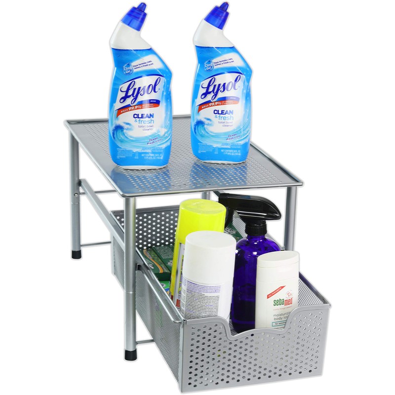 SimpleHouseware Stackable Under Sink Cabinet Sliding Basket Organizer Drawer, Silver