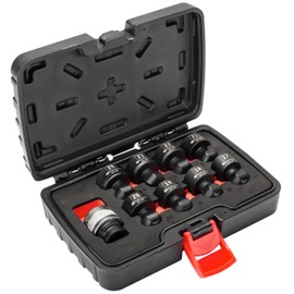 Powerbuilt 9 Piece 1/2-Inch Drive Impact Grade Universal Joint Quick-Change Socket Adapter and Sockets Set, Size: 17mm-24mm, Storage Case - 643031ECE