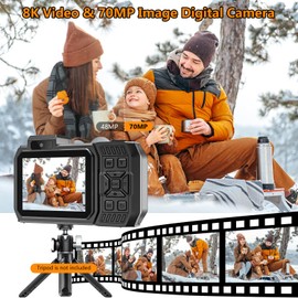 SPUNALP UHD 8K Underwater Camera, 70MP 33FT WiFi Waterproof Digital Camera with 64GB Card, Auto Focus Waterproof Dual-Screen Selfie 2500mAh Battery, 18X Floatable Digital for Snorkeling, Orange