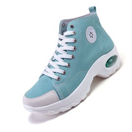 WELRUNG - Tenis deportivos de lona para mujer, con suela elevada, estilo casual, Azul, 26.5 cm