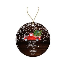 Yanashop88 My First Christmas As Mimi Ornament 2021- New Mimi Ornament 2021 - Mimi Ornament - Ornament Gifts for Mimi - Ceramic Round Decoration Ornament Both Sides, White