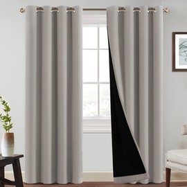 PrinceDeco 100% Blackout Curtains 96 inches Long Full Blackout Curtain Panels Super Thick Insulated Grommet Drapes Complete Blackout Draperies with Black Liner for Night Shift(Simply Taupe, 2 PCs)
