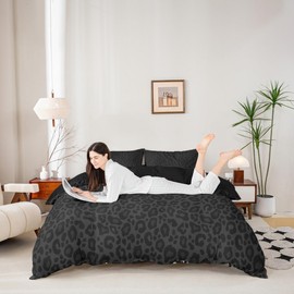 Castle Fairy Gray Leopard Print Bedding Set African Cheetah Wildlife Comforter Cover Set for Bedroom Decor Wild Animal Skin Duvet Cover Microfiber Bedspread Full Size,No Comforter