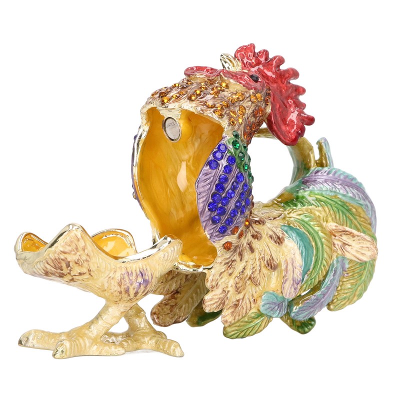 Rooster Trinket Box Embedded Rhinestone Alloy Bright Colors Wide Application