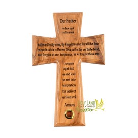 Generic Holy Land Carvings-8inch Our Father Payer Cross,The Lord's Prayer Wall Hanging Olive Wood Cross for Wall Décor with Glass of Incense Made in The Holy Land,Unique Gift for Any Occasion