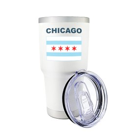 Palm City Products Premium 30 oz Chicago White Tumbler with Slider Lid - Featuring Chicago Flag Design - Ideal Themed Gift Souvenir