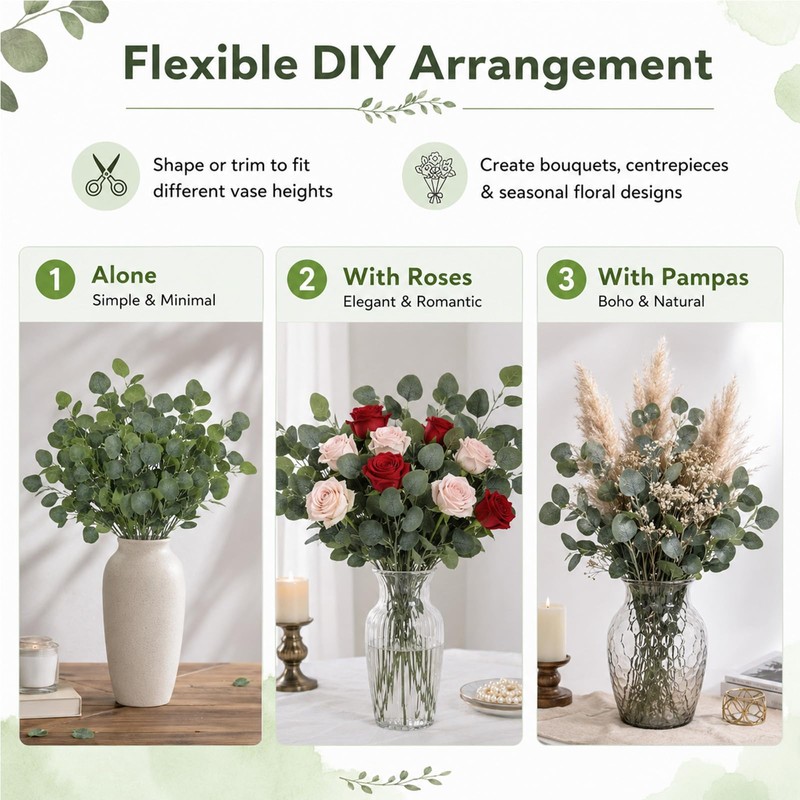 Artificial Eucalyptus Stems 6 Pcs, 90cm Fake Eucalyptus Stems and