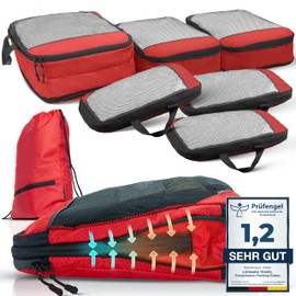 Packing Cubes with Compression for Suitcase and Backpack incl. Pack Bag, red