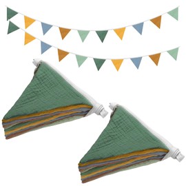 2PCS Pennant Banner Flags, Fabric Bunting Banner Nursery Garland Decor, Baby Shower Garland, Triangle Flags for Baby Boy Room, Playroom, Boho Birthday Party Decor, Each 7.75 ft (4 Colors)