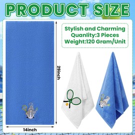 Mindsoft 2 Pcs Tennis Hand Towels for Bathroom Funny Embroidered Tennis Gift for Women Men Cotton Absorbent Soft Kitchen Towel Sports Lover Gift for Player Team Sports, 14 x 29 Inch(White,Blue,Gnome)