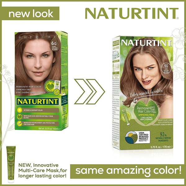 Naturtint Permanent Hair Color 6G Dark Golden Blonde (Pack of 6), Ammonia Free, Vegan, Cruelty Free, up to 100% Gray Coverage, Long Lasting Results