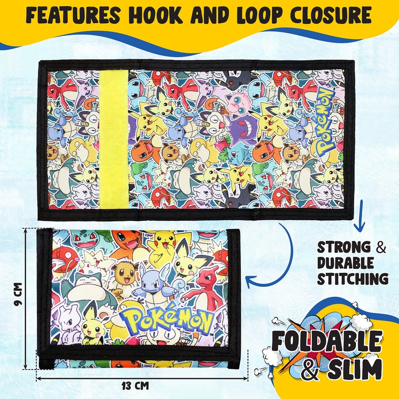 PoKéMoN Wallet for Boys & Kids, Trifold Purse Canvas Velcro