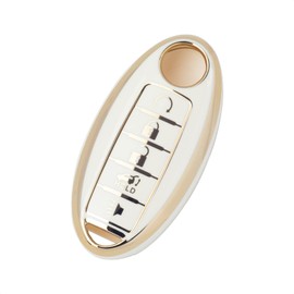 SK CUSTOM White TPU Gold Edge Smart Key Fob Case Protective Cover Compatible with Infiniti JX35 Q50 Q60 QX56 QX60 QX80 for Nissan Altima Armada Maxima Murano Pathfinder Rogue