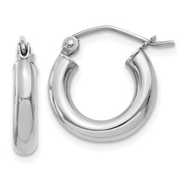 Real 10K White Gold 3mm Tube Hoop Earrings - 9mm x 3mm