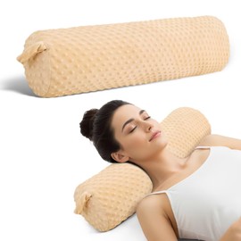 Eoieov Memory Foam Cylinder Neck Pillow Plush Removable Cover Cervical Neck Support Pillows for Sleeping 24"x 5.9" Roll Bolster Cushion for Bed Couch Legs and Back,Khaki